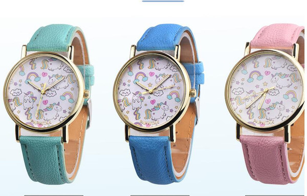 Korean version of the cartoon student watch color unicorn child belt quartz female watch student watch