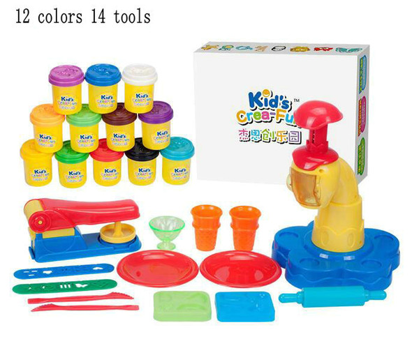 Safe 12 Colors Flour Clay DIY Cake Ice Cream Cooking Handmade 14pcs Mold Tool Kit toy