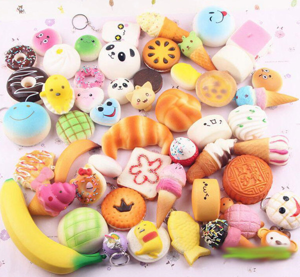 10pcs/lot squishies toy Slow Rising Squishy Rainbow sweetmeats ice cream cake bread Strawberry Bread Charm Phone Straps Soft Fruit Toys