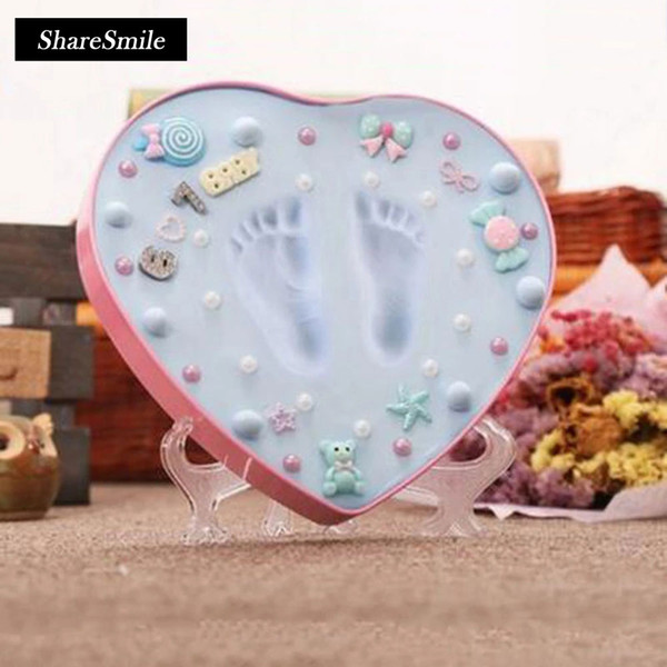 Blue And Pink Box Baby Souvenirs Hand and Footprint Makers Newborn Soft Modeling Clay Inkless Printing Sets For Infants