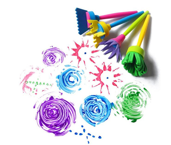 2017 4 Pcs Children Painting Brush Flower Stamp Kids DIY Graffiti Drawing Toys Cheaper & Better (Size: 4Pcs/Set)