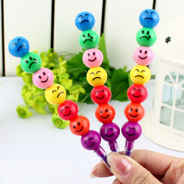 7 Colors Crayons Creative Sugar-Coated Haws Cartoon Smile Graffiti Pen Stationery Gifts For Kids Wax Crayon Pencil student gift