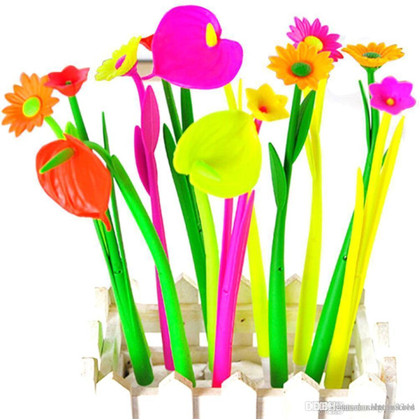 Wholesale- 6Pcs Kids Cute Flower Bloom Ball Point Pen Kawaii Floral Stationery 20cm Supplies School Office Accessories Gifts On Sale