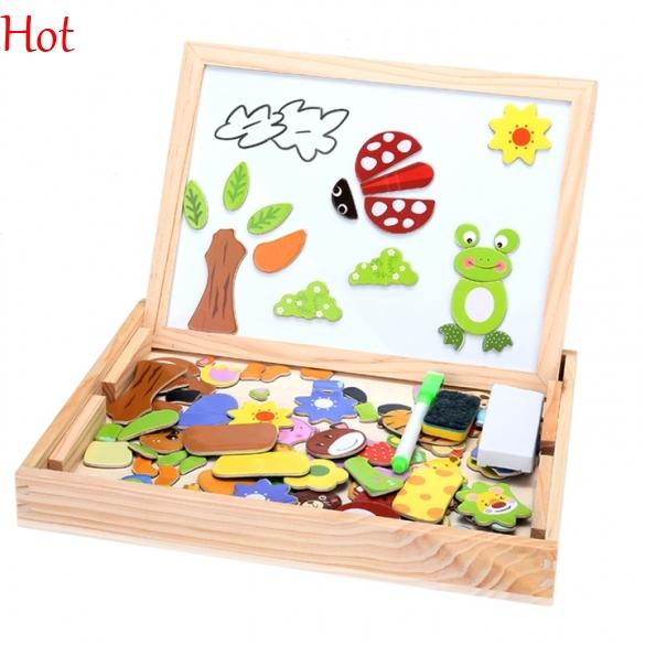 Hot Wooden Toys Easel Kids Jungle Animal Magnetic Drawing Board Puzzle Painting Blackboard Learning & Education Toys For Kids Sale SV016699