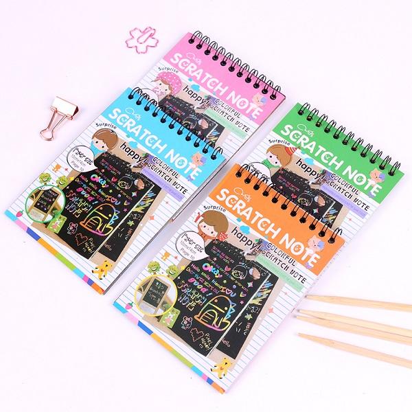 Free Shipping Scratch note Black cardboard Creative DIY draw sketch notes for kids toy notebook material Coloring Drawing Note Book