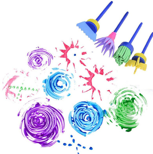 4pcs 1set Children DIY Painting Brush Flower Stamp Kids Sponge Graffiti Drawing Art Graffiti Brushes Educational Toy KKA6164