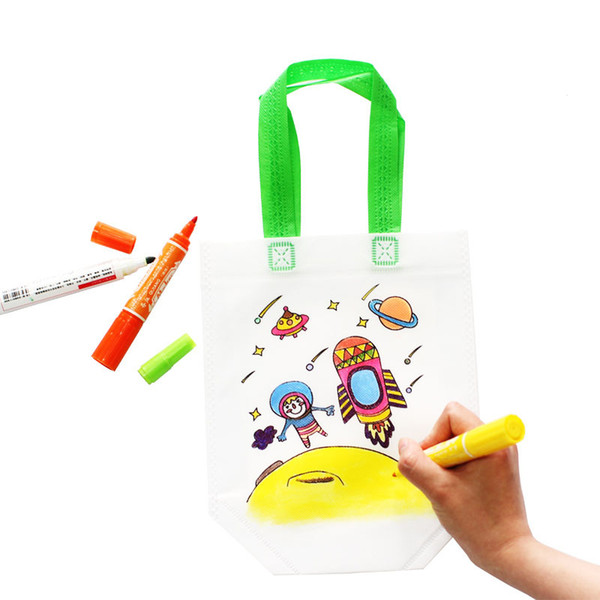 High Quality Cute Children Kids DIY Graffiti Bag Kindergarten Environmental Handbag Toddler Coloring Training Painting Storage Bggie