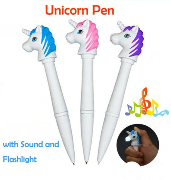 Hot Christmas Birthday gift Cute unicorn torch pen with fun sound and flashlight for children's gift christmas present