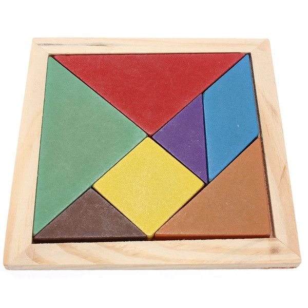 Wholesale- Children Rainbow Color Tangram Wooden Puzzle Brain Teaser Toys Jigsaw Game Playing Intelligent Training Toy Kids Favor Gift