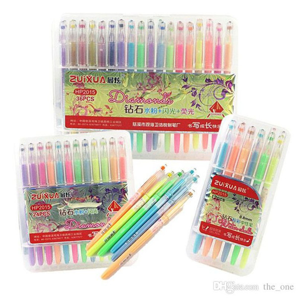 neon water chalk gel pens diamond gel pens for coloring book flash Fluorescent gel pen fine drawing pens 36 color set