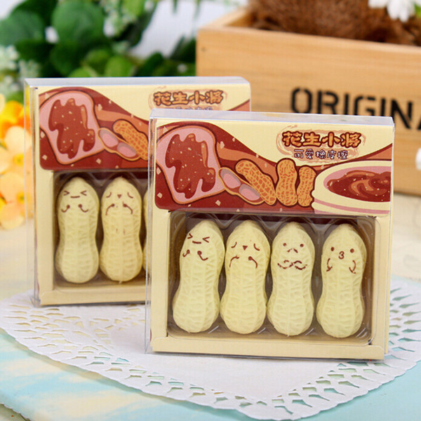 Wholesale- Kawaii Peanut Rubber Eraser Cartoon Drawing Toys for Kids Children School Erasers Learning Erase Supplies 4 Pcs/Pack