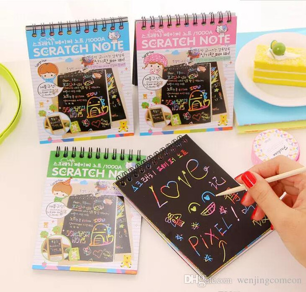 DIY Scratch Art Paper Notebook Note Drawing Stick Sketchbook Kids Party Gift Creative Imagination Development Toy Mix colors