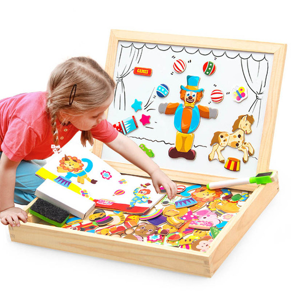 Boys Toys Magnetic Easel Wooden Double-face Dry Erase Board Puzzle Games for Kids Multi-function magnetic jigsaw board