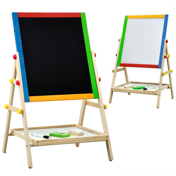 Children Kids 2 In 1 Wooden Drawing Board Artist Easel,Double-sided Easel,Black Chalk Board/White Dry Ease Board,Small