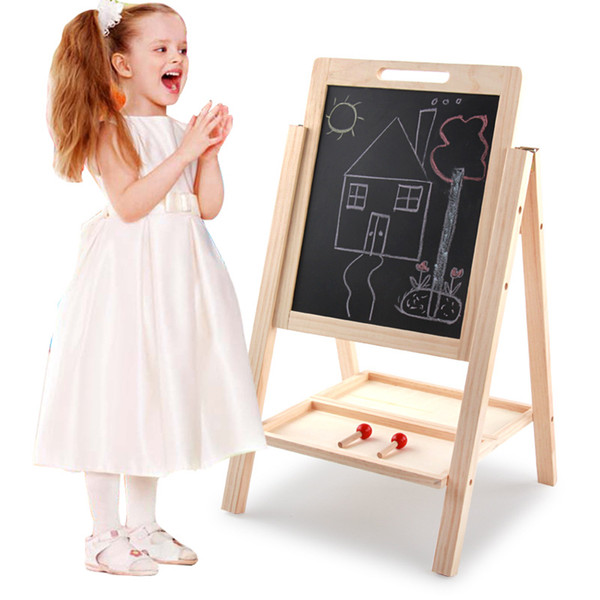 Kids 2 In 1 Deluxe Standing Wooden Easel Black/White Drawing Board Children Educational Toys