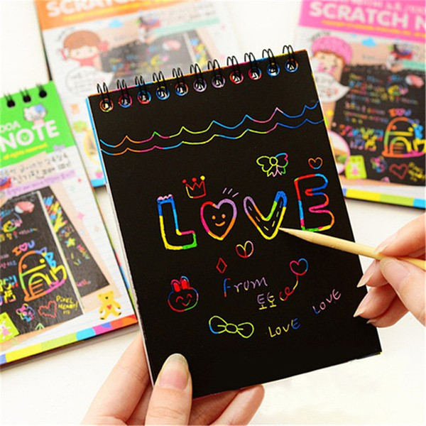 Colorful Paper DIY Children Educational Toys New Fun Doodling Scratch Kids Graffiti Colorful Black Creative With Wood Stick