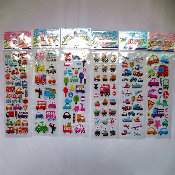 Classic Toys 6 sheets/set fashion 3d car aircraft traffic educational sticker toys for kids rooms laptop notebook diary scrapbooking