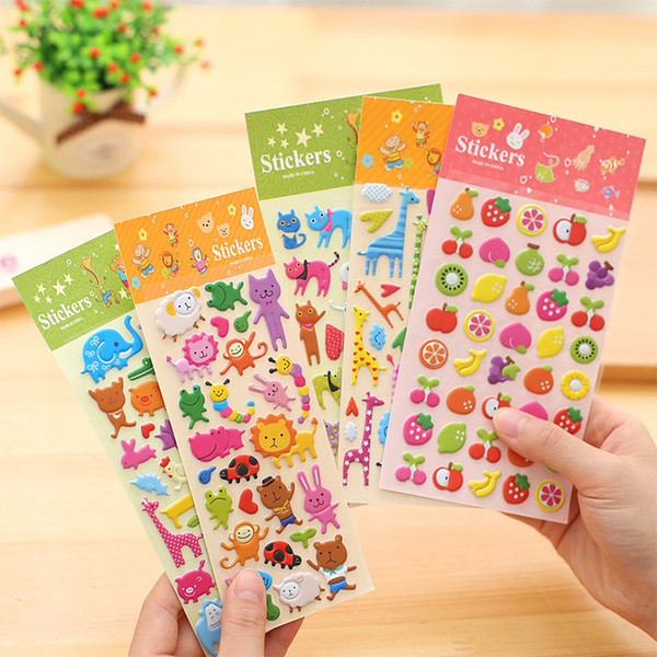 tickers diary decorative 7 Sheets/set Cute Animal Fruit Prints Stickers Diary Decoration Kids 3D PVC Korea Stationery Kindergarten Baby G...