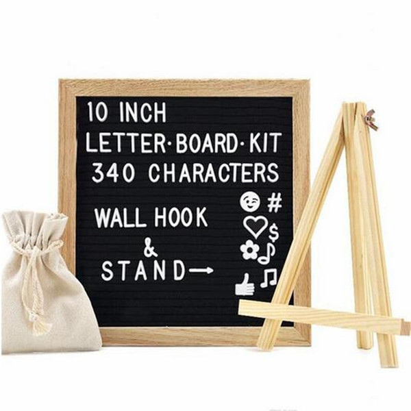 With Holder 10x10'' Black Gray Felt Letter Board +340 White Letters+ Craft Knife +Cloth bag DIY Oak Wood Frame Easels Message Boards