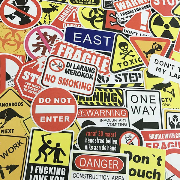 50 Pcs Warning Stickers For security Private Space Residential Safety Warnings Luggage Laptop Skateboard Motorcycle Stickers