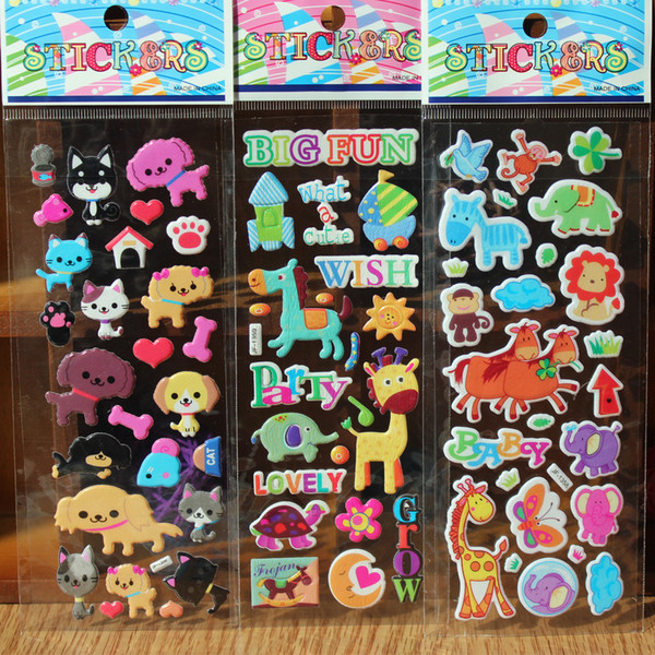 Classic Toys Sticker 5pcs/lot Fashion Brand Kids Toys Cartoon Cute Animals Zoo 3D Children girls boys PVC Stickers Bubble Stickers YYY