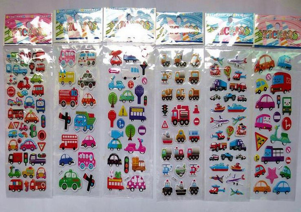 artoon stickers 5 sheets/lot vehicle cars trains traffic Stickers 3D Cartoon Classic Toys Scrapbook For Kids Children Gift Reward Sticker...