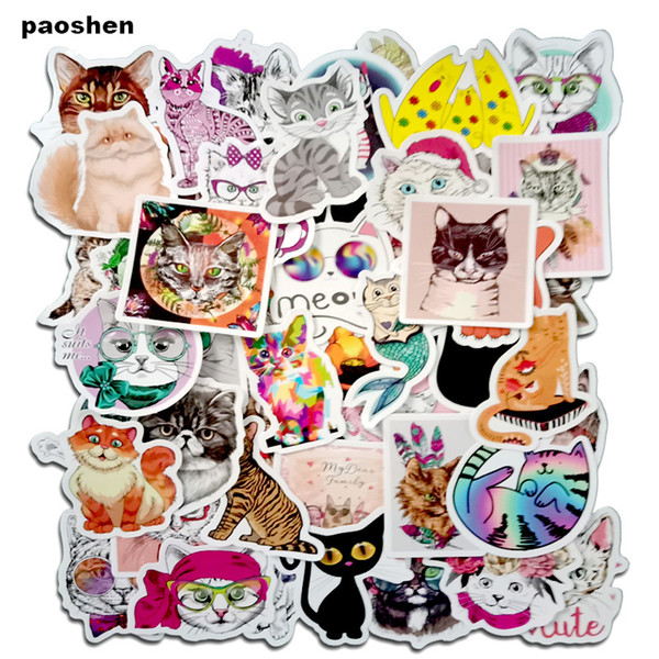 Cheap 50Pcs Pretty Cat Stickers For Writing Journal Pens Pencil Bags Graffiti Bathroom Graffiti Guitar Skateboard Bike Stickers