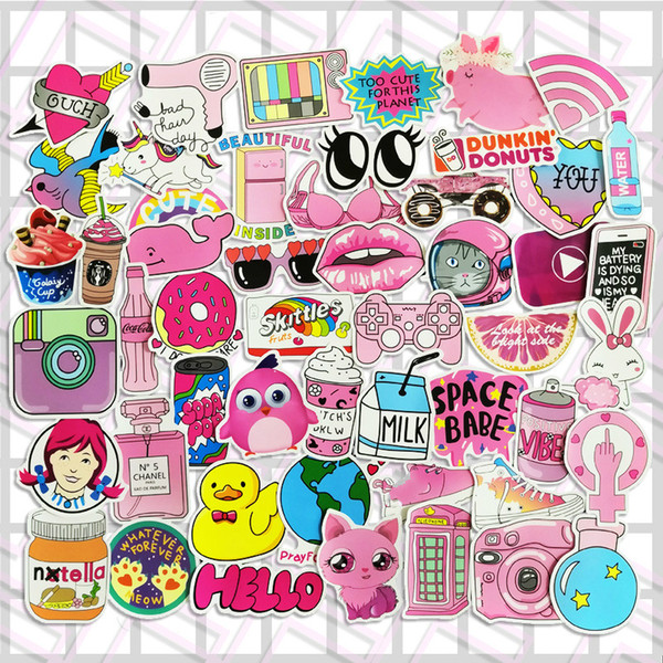 Classic Toys Sticker 50 pcs/pack PVC Gift Pink Girls Fun Sticker Toys The Luggage Stickers For Moto Car & Suitcase Cool Fashion