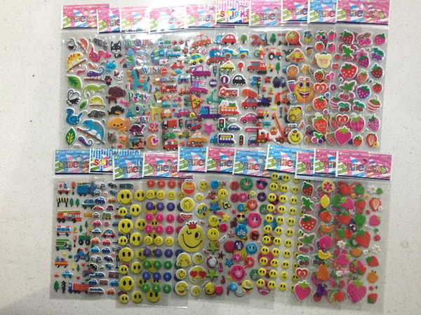 Classic Toys Sticker 5 Sheets/lot 3D Puffy Bubble Stickers Mixed Cartoon Cars animals fruit Waterpoof DIY Children Kids Boy Girl Toy Hot