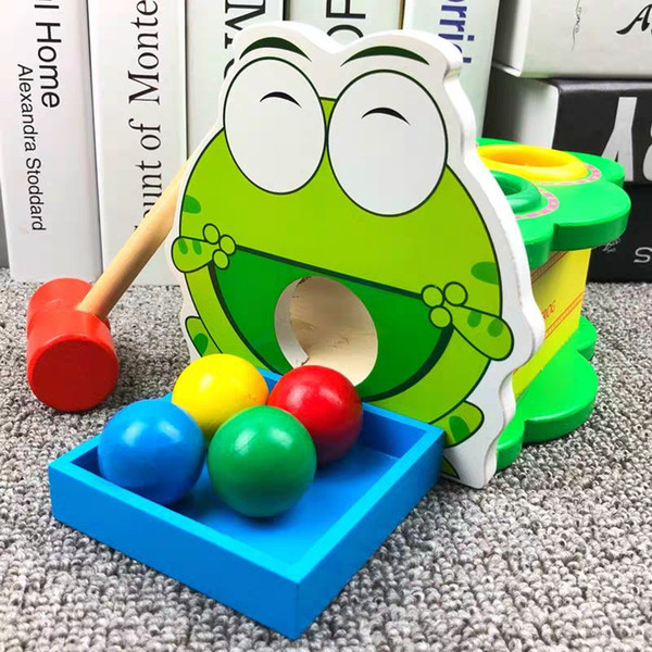 Children boys and girls play hamsters toys children's educational development wooden toys baby mung bean frog hit the table toy