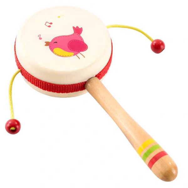 drum-shaped rattle wood children's toys Early education puzzle bird and flower patterns available from stock