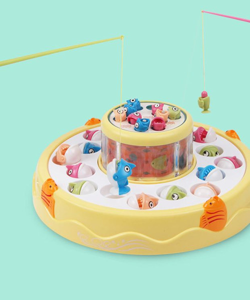 Bainshi children's toy magnetic fishing baby early education educational toys electric music rotating double layer fishing toys B503 green