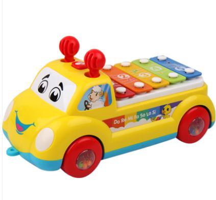 Children slide 5 octave playing hand pull car baby 1-3 years old puzzle piano toy music light