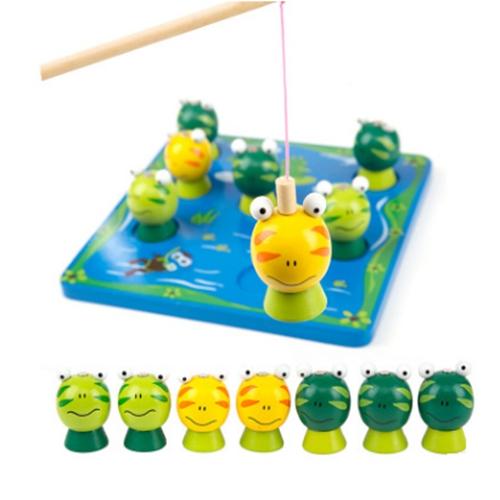 wholesale montessori educational wooden toys Infant fishing cute fishing frog game parent-child puzzle toy