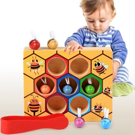 montessori educational wooden toys beehive and colorful bees 2-3-4 years old baby boy girls kindergarten early teaching toys