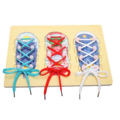 FlyingTown wearing shoelaces wearing shoelaces wooden children puzzle toy LACES exercise 2-3 years old and above early educa