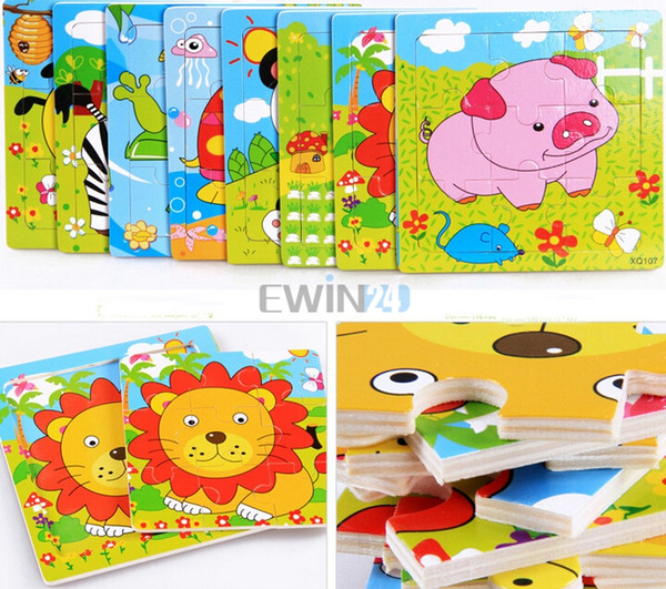 Hot Selling! Lovely 9PCS/SET Carton Wood Puzzle Educational Toys For Kids Children New Free Shipping