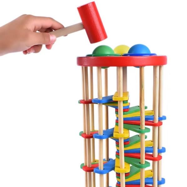 Wooden color knocking ball falling ladder hitting toys knocking table children baby infant early childhood education toys