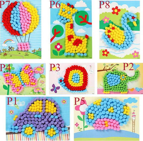 1 Pcs Baby Kids Creative DIY Plush Ball Painting Stickers Children Educational Handmade Material Cartoon Puzzles Crafts Toy C2