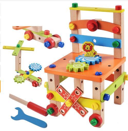 DIY Wooden Toy assembled Variety tool Chair For Children Multifuncation Tool Chair Intelligence kids Toys 36*28.5*6cm