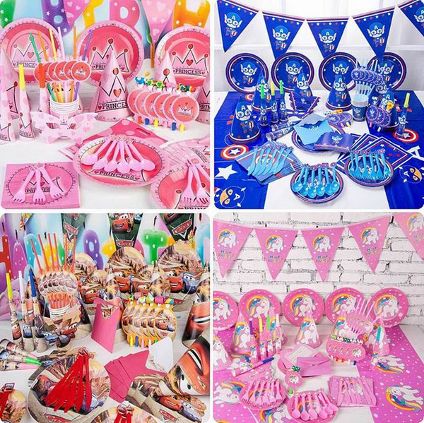 Kids Birthday Party Decoration Supply 38 Designs Gift Pack Boys and Girls Unicorn Cartoon Them Birthday Party Supplies