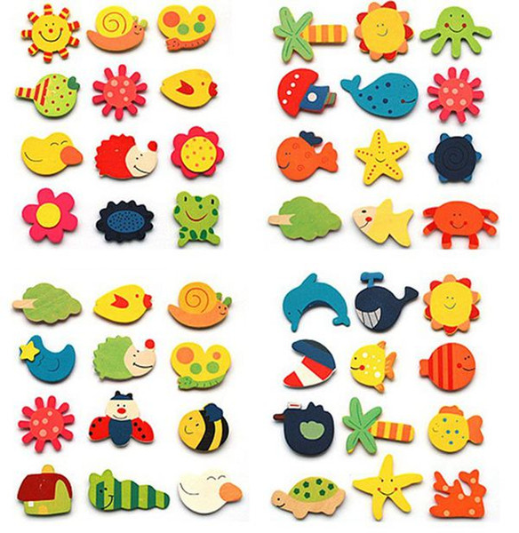 Free Shipping 12pcs a Set Colorful Animal Cartoon Kids Baby Wood Cartoon Fridge Magnet Child Educational Toy Funny Refrigerator MagnetsToys