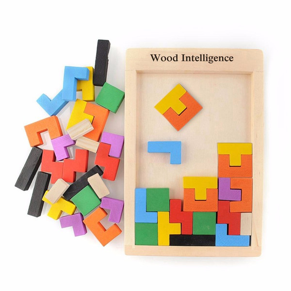 Hot Sale Colorful Wooden Tangram Brain Teaser Puzzle Toys Tetris Game Intellectual Educational Toy Gift for Kids Children