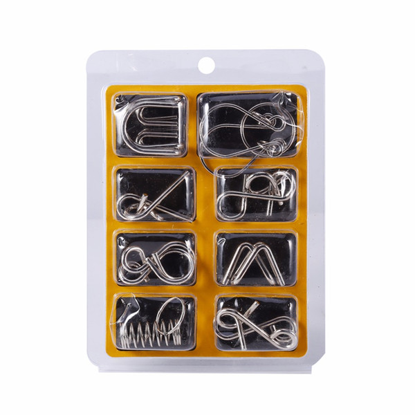 8PCS Metal Wire Puzzle Magic IQ Test Mind Game Adults Child Kids Toy Cardano's Rings Series