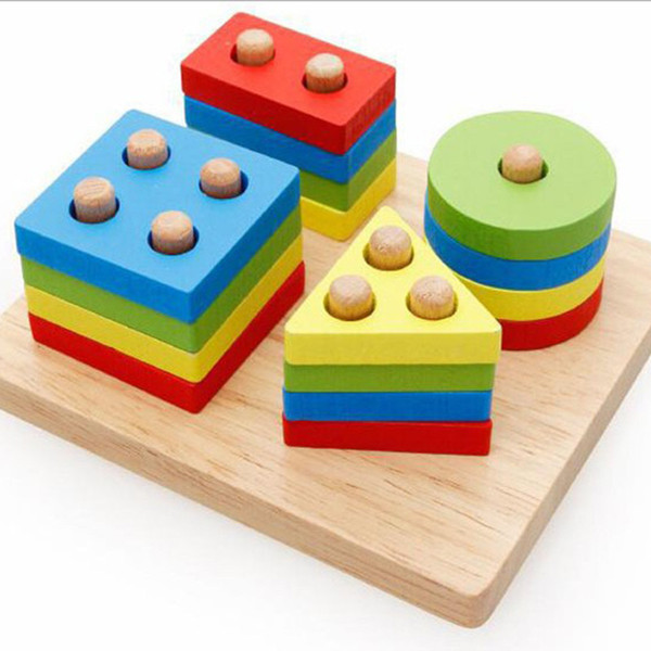 Wooden Blocks Toys For Children Colorful Four Column Block Geometry Wisdom Children Development Learning Education Blocks Toy