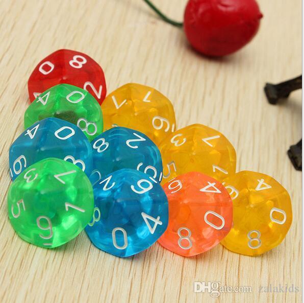 10 sides candy color transparent dice figure multi-faceted digital 0-9 printed dice ten-faced dice wholesale