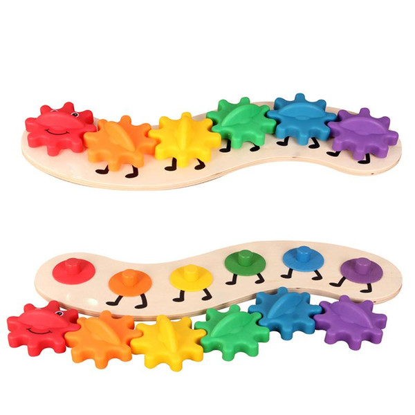 35CM Kids Colorful Gear Caterpillar Toys Wooden toy Educational Toys Wood Intelligence Baby DIY Toy