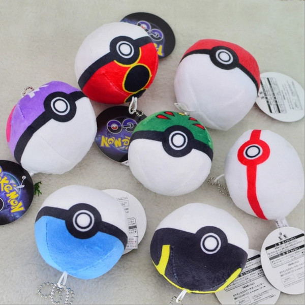 2017 Plush Ball Toys Pendant Pokeball Types 7 styles Cosplay Pop-up Master pikachu Ball Keychains Super Ball Pendant for Kids Children