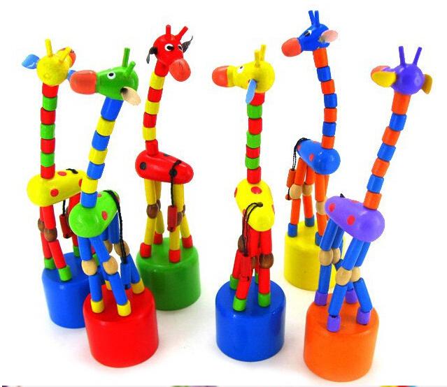 Baby Wooden Rock Giraffe Toy Standing Dancing Hand Doll 17cm Tall Animal Toy