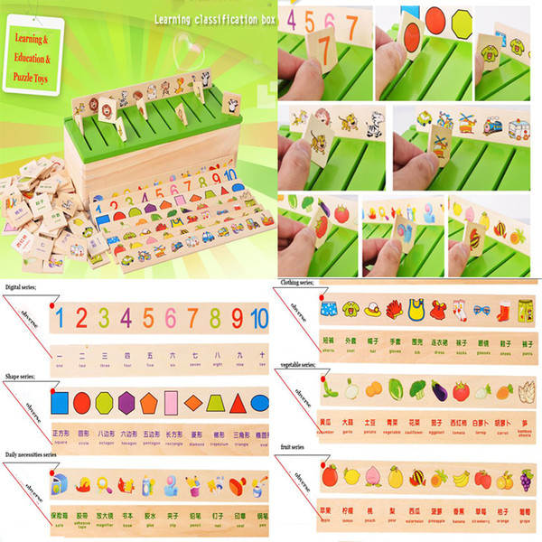 100% Wooden Classification Toy Box Montessori Kids Pattern Matching Classify Toy Educational Geometry Fruit Animal Learning Match puzzle Toy